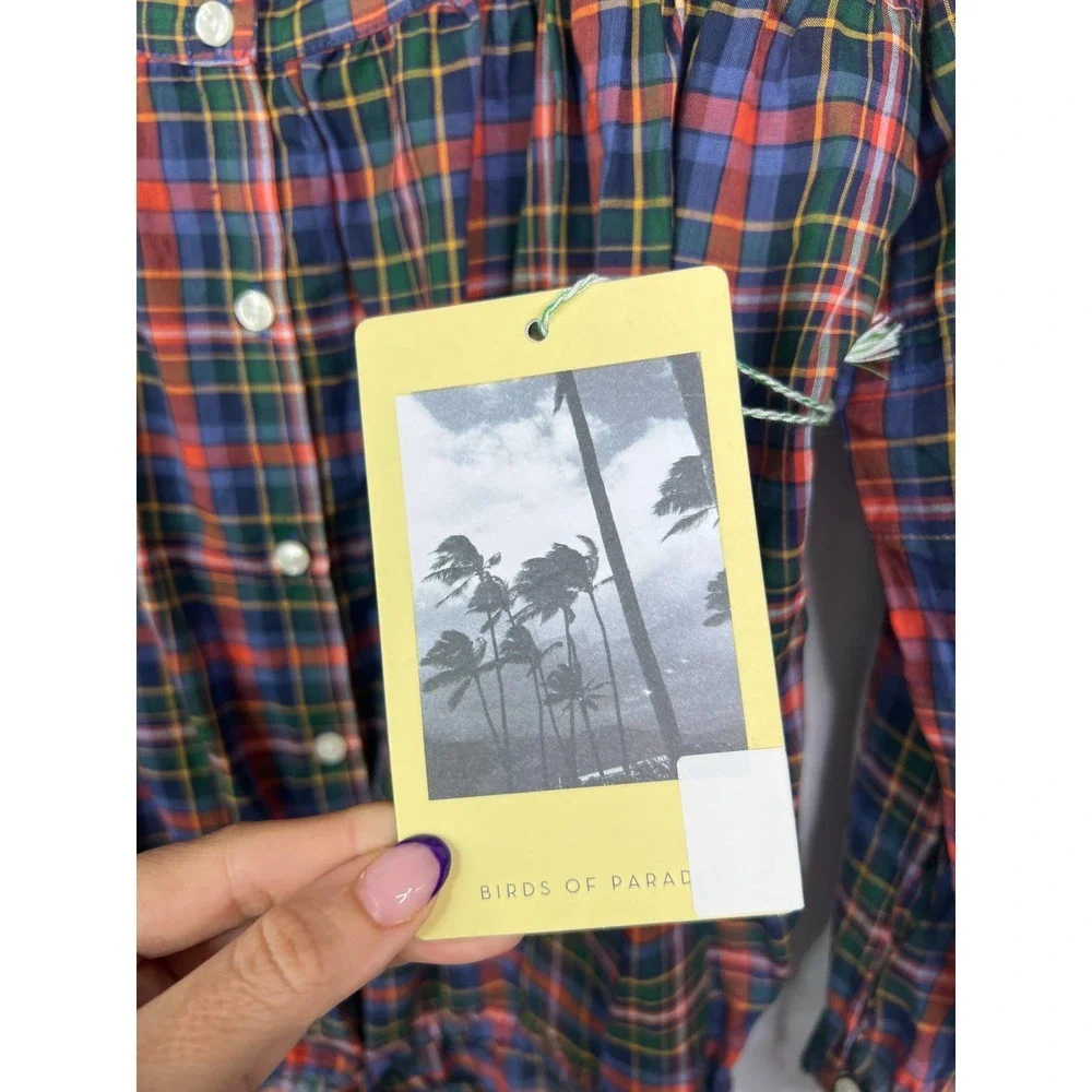 Birds of Paradis Trovata Eunice Square Neckline Ruffle Blouse Trail Plaid M NWT - Picture 6 of 11
